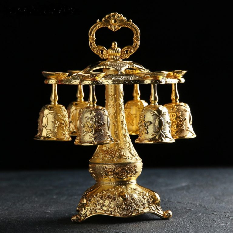 buy in Toronto Kalyna store Drinking set on a stand metal gold Drinking set on a stand "Marena": 6 glasses of 30 ml, Brass, gold color