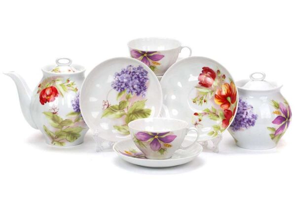 Tea Set for 6 Persons (14 Pieces) “Alpine Flowers” | Dulevo Porcelain
