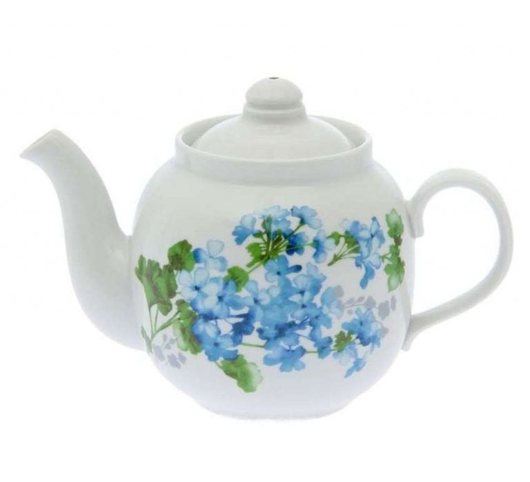 700ml porcelain Dulevo Teapot  ''Blue geranium'', hand-painted*