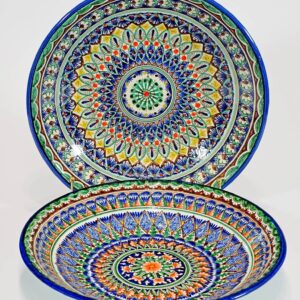 D:34cm. Deep Lagan from Uzbekistan Handmade and Hand Painted.Глубокое традиционное блюдо для плова Лаган из города Риштан.