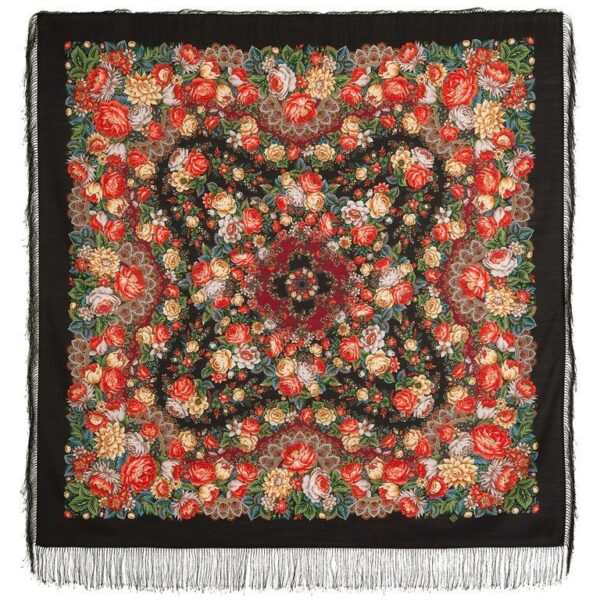 Pavlovo-Posad Shawl 100% Wool. "Flower beads", Size 146*146. Author: Elena Jukova.