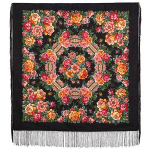 «Rose  sity» Shawl with silk fringe, Dimension: 89 by 89cm(35,6”*35,6”). brand: Pavlovo posad Manufactory .Since 1795.Старинный Востановленный рисунок.