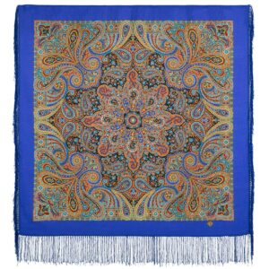 «Townswoman» Shawl with silk fringe, Dimension: 89 by 89cm(35,6”*35,6”). brand: Pavlovo posad Manufactory .Since 1795.