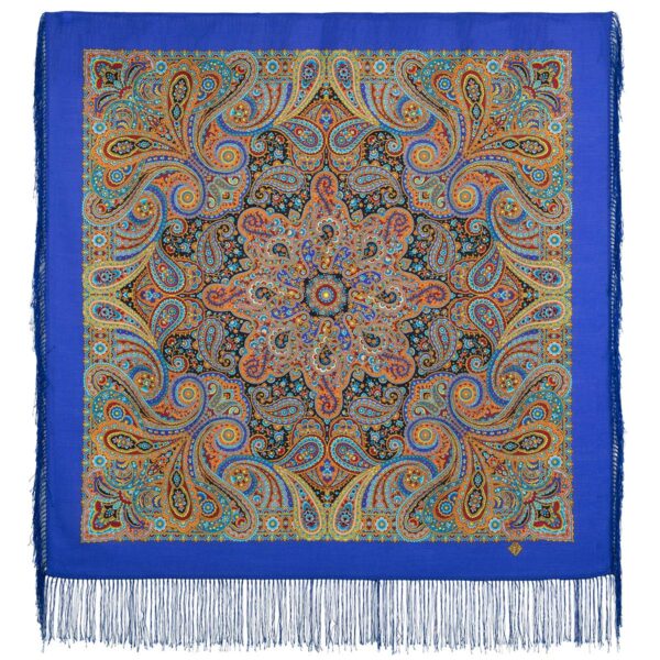 «Townswoman» Shawl with silk fringe, Dimension: 89 by 89cm(35,6”*35,6”). brand: Pavlovo posad Manufactory .Since 1795.