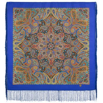 «Townswoman» Shawl with silk fringe, Dimension: 89 by 89cm(35,6”*35,6”). brand: Pavlovo posad Manufactory .Since 1795.