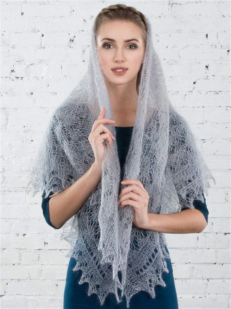 Goat's Down Shawl, size: 120*120cm. Hand made. Shape - square, Grey.