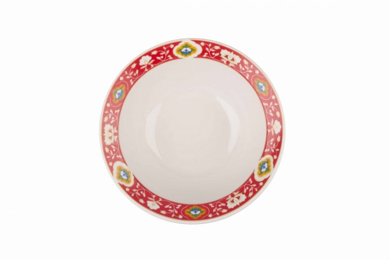 Soup plate, D:240 mm, Pattern "Red Pakhta "Пахтагуль. from Dulevo porcelain factory. No Gold
