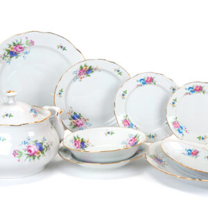 "English garden" Dulevo porcelain Dinner set 29 pc, 6 person, Hand Painting, Gold.