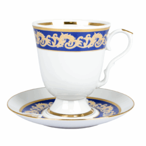 Dulevo(Kuznetsov)Russian Royal porcelain. Mug and Saucer "Theatrical ", capacity 600ml. Gold*