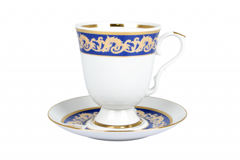 Dulevo(Kuznetsov)Russian Royal porcelain. Mug and Saucer "Theatrical ", capacity 600ml. Gold*