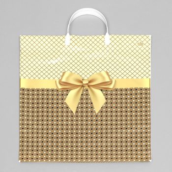 Gifts. Package, Plastic bag,"Golden", polyethylene with a plastic handle, 44x40 cm, 100 microns