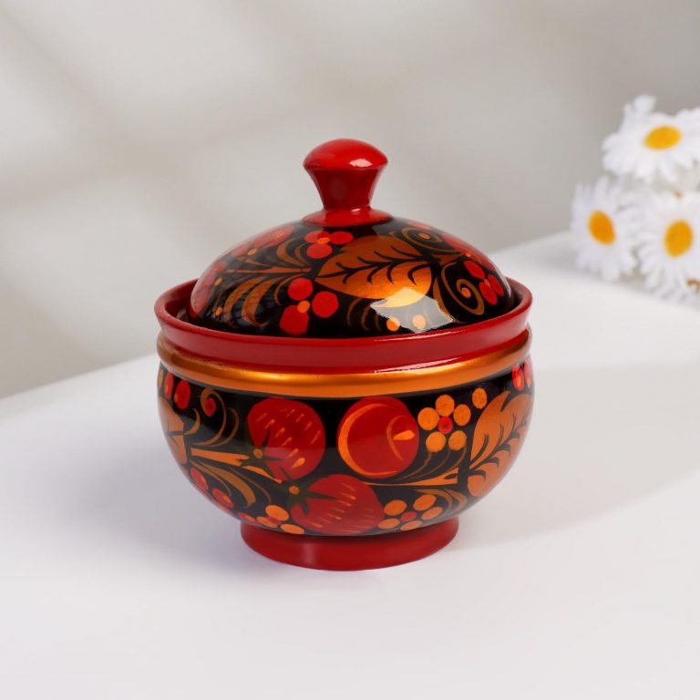 Gifts. Salt-cellar "Berry", large, khokhloma. size: 9 * 9 * 9cm