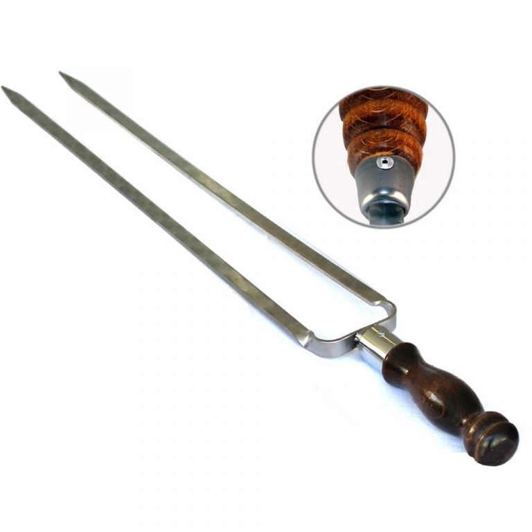 50cm+25cm handle of The Best Hand made stainless steel Skewer Fork, Double with wooden handles,highest quality. made in Uzbekistan. Thickness 3mm, Width 12mm