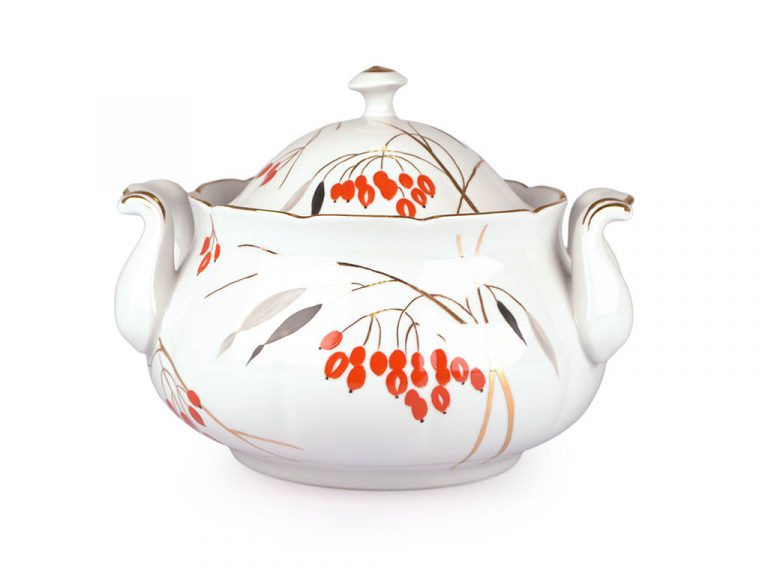 Soup vase, Tureen Porcelain Dulevo production Russia Soup vase 3500 ml. "Kizil", hand-painted.