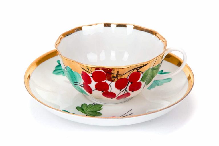 Cup and saucer "Rowan ", 220gr.Hand painting with 24 karat gold from Famous Dulevo plant.*