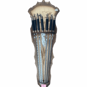 Handmade Set of 6 skewers with brass tips of animals, with wooden stand, knife from the Kizlyar plant, billhook