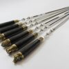 Handmade Set of 6 skewers with brass tips of animals, with wooden stand, knife from the Kizlyar plant, billhook