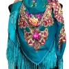 Size: 160 by 160cm. Shawl with silk fringe. 80% of wool, 20% of viscose