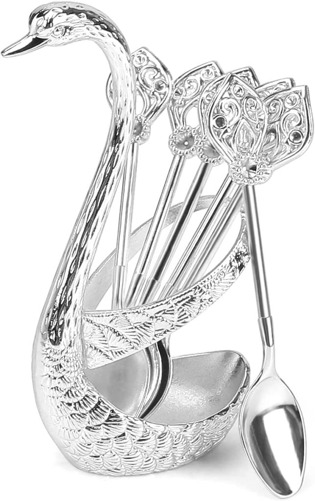 6pc. of Desert Forks set with Swan Base holder. Silver plated stainless steel.