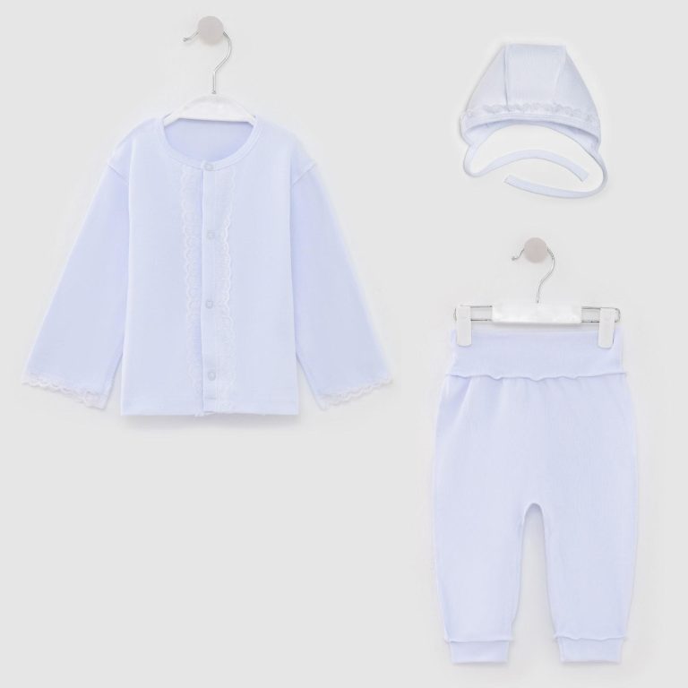 Christening set (shirt/cap/romper), height 80 (26). Cotton 100%. Крестильная рубашка, штанишки, чепчик.
