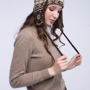 cashmere Hat from camel hair, knitted. Norwegian pattern. mane in Mongolia. White/Brown