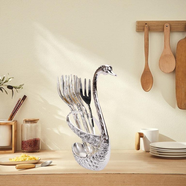 Set of 6 pcs Forks with Swan Base buy in Canada 6pc. of Desert Forks set with Swan Base holder. Silver plated stainless steel.
