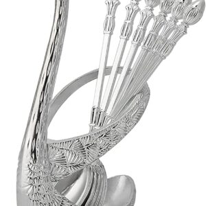 6pc. of Tea spoon set with Swan Base holder. Silver plated stainless steel.