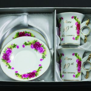 2 Mugs "10th Happy Anniversary", size: 150 ml. in the gift box. material: Bone China.