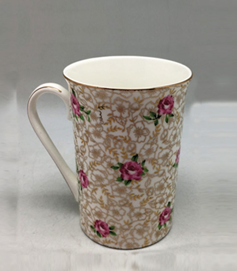 Buy online gifts in the Kalyna shop Toronto Canada.High quality products 300 ml Bone china Mug "Roses in a gold ornaments" in a gift box.