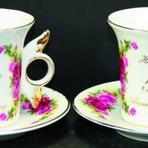 2 Mugs "5th Happy Anniversary", size: 150 ml. in the gift box. material: Bone China.