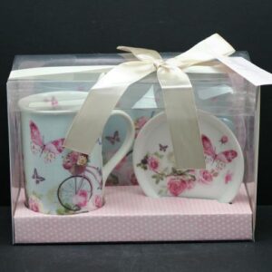 4pc  set "Vintage Butterfly", 250ml mug+Tray+ Spoon+Saucer
