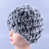 Women's hat made of Natural rex rabbit fur color gray. Pattern in assortment.