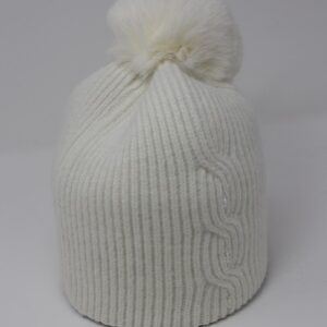 Hats from Angora with arctic fox Budon for women, White color.