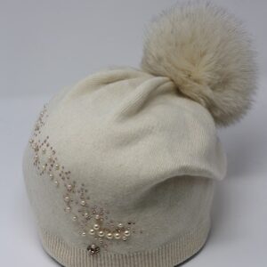 Hats from Angora with arctic fox Budon for women, Light color.