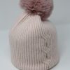 Hats from Angora with arctic fox Budon for women, Light pink color.