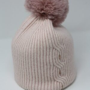 Hats from Angora with arctic fox Budon for women, Light pink color.