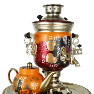 3L " Golden Birds " Electric samovar, 110V, Tray and porcelain tea pot. Brand Tula. material: Brass. out of Stock. New arrival expected.