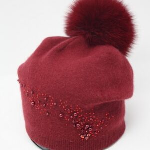 Hats from Angora with arctic fox Budon for women, Bordeaux color.