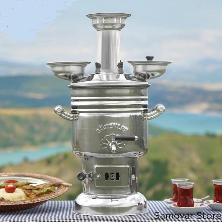 Stainless Steel Turkish Samovar Outdoor Wood Stove 6L Coal, Firewood Chrome Steel material Samovar with glass tea pot. Brand: Turky