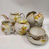 "Maple Leaf" Dulevo porcelain Tea set 14 pc. (No sugar Bowl), for 6 person, Hand- painted with 24 karat gold
