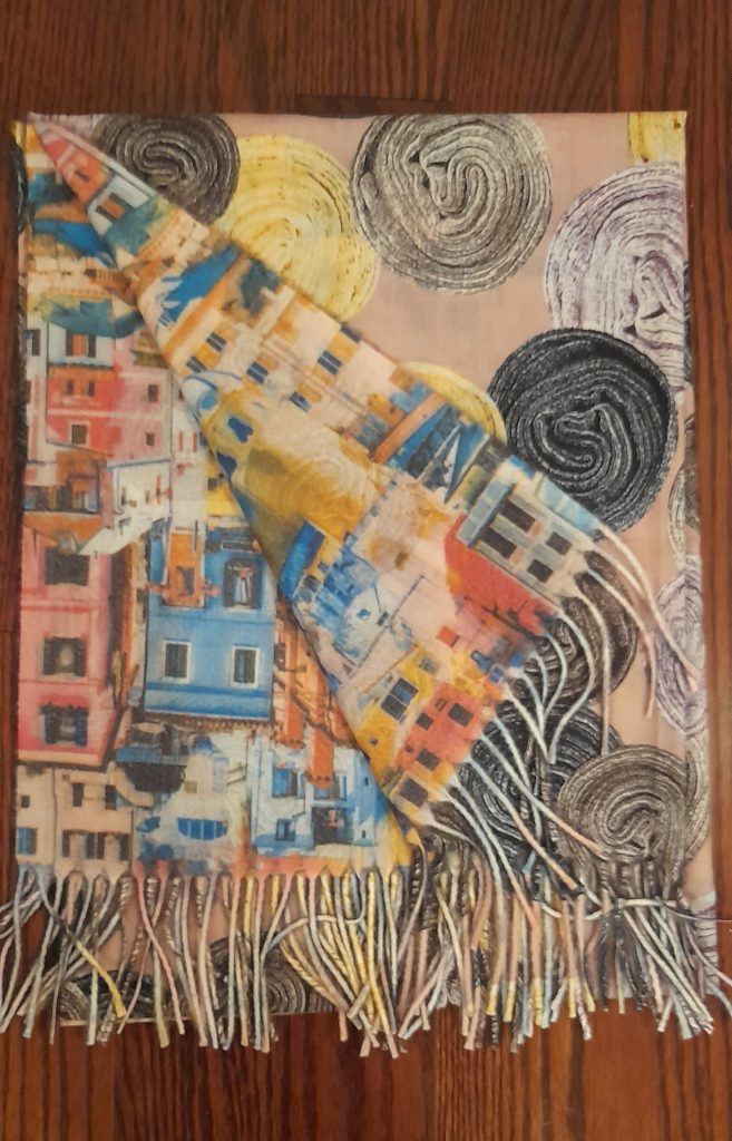 Cashmere scarf, double-sided (one side is flowers, the other is ornament), Size:70cm by 186cm. made in Italy.
