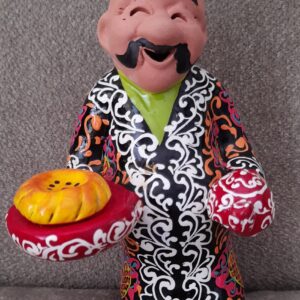 Uzbek figurines with Bread, Handmade ,Rishtan Pottery, size:13.5*12cm.*
