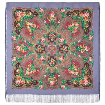 ''Time for Miracles'' Pavloposad  Cashmere shawl 100% of wool with silk fringe, size 125 by 125cm. Artist: Litvinova Elena