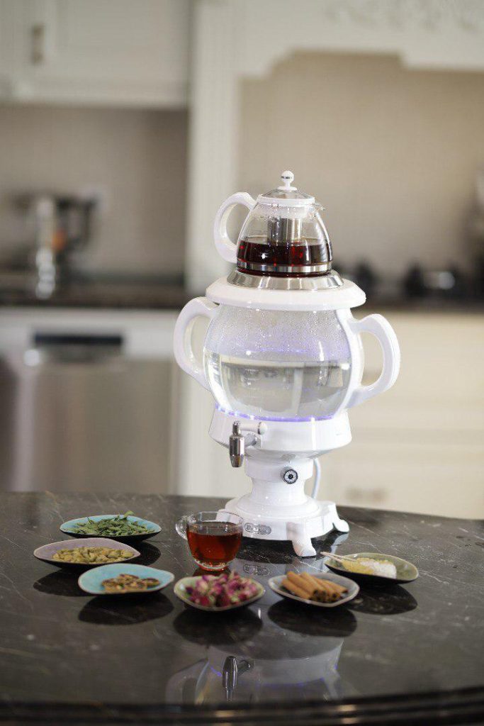 samovar-sefid2019-10-26_14-45-02 4,500ml. Electric samovar, Kettle 110V, with glass tea pot. Brand: Turky.