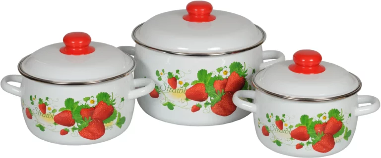 Enameledot p "Strawberry" Stainless steel. Size: 2L, 3L, 5,5L.