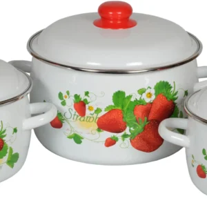 Enameledot p "Strawberry" Stainless steel. Size: 2L, 3L, 5,5L.