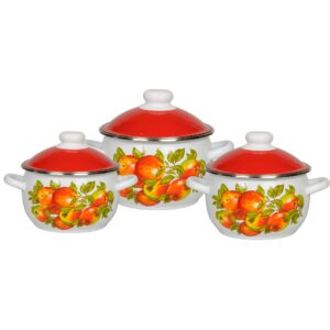 Enamel Pots “Apple Season” — All Cooktops, Including Induction (2 L, 3 L, 4 L)