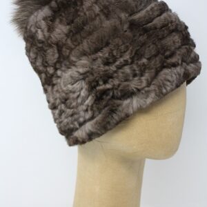 Women's hat made of Natural rex rabbit fur color gray. Pattern in assortment.
