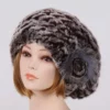 Women's hat made of Natural rex rabbit fur. Pattern in assortment.