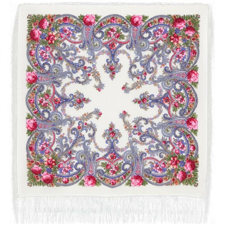 1345-1 Pavlovo-Posad Shawl "Dear friend" 100% of wool with silk fringe, size 89*89cm.